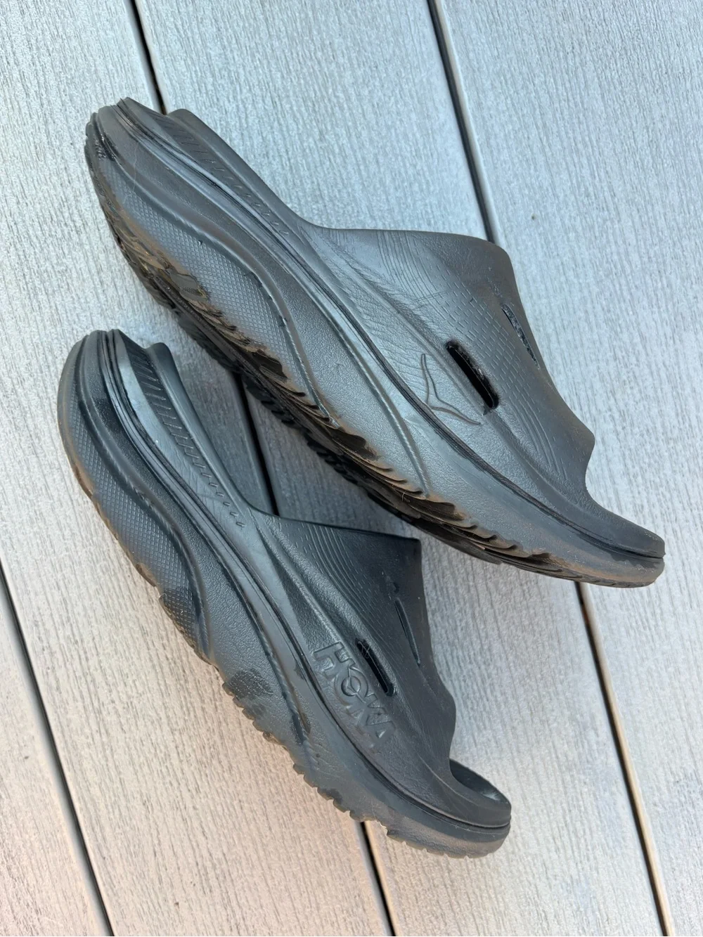 Hoka recovery slides black platform women's 10 men's 8 sandals